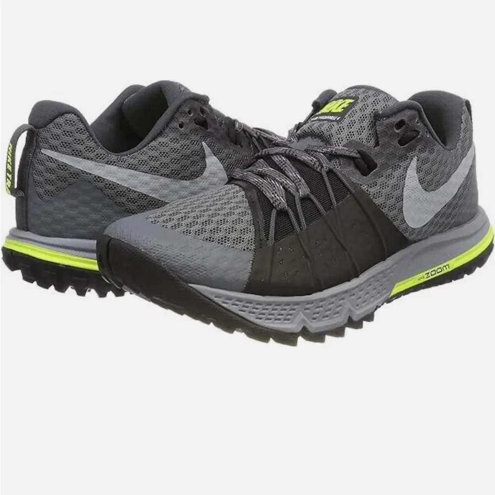 Nike Women's Gray and Black Trail Running Shoes with Neon Yellow Accents